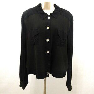 Carole Little Sweater Womens Sz 14 Ribbed Front Moto Jacket Cropped Button Black